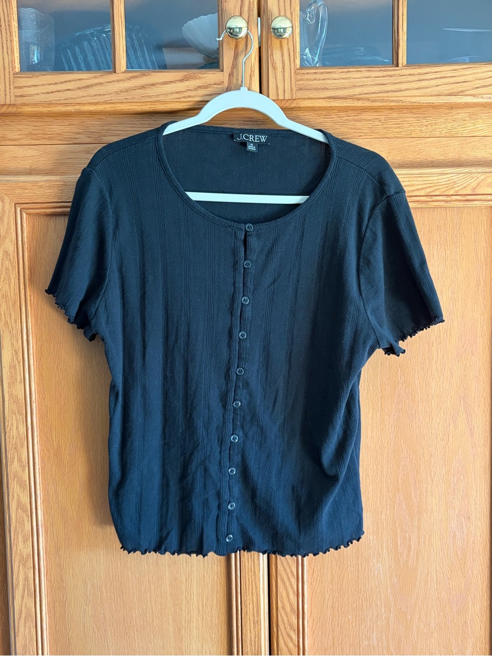J. Crew Black Short-Sleeve Button Front Top size XL